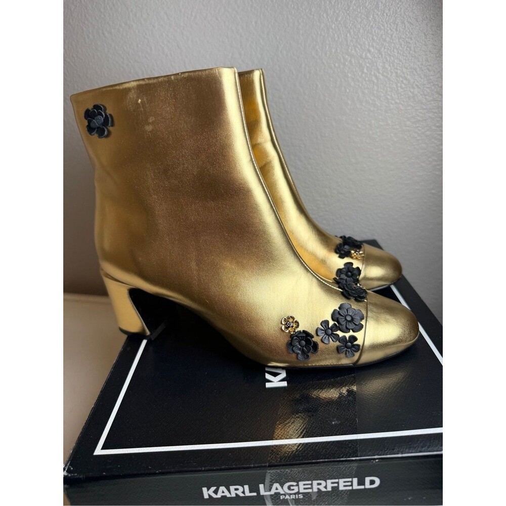 Karl Lagerfeld Paris Dalyn Fleur Booties Size 8 New Gold Heels
